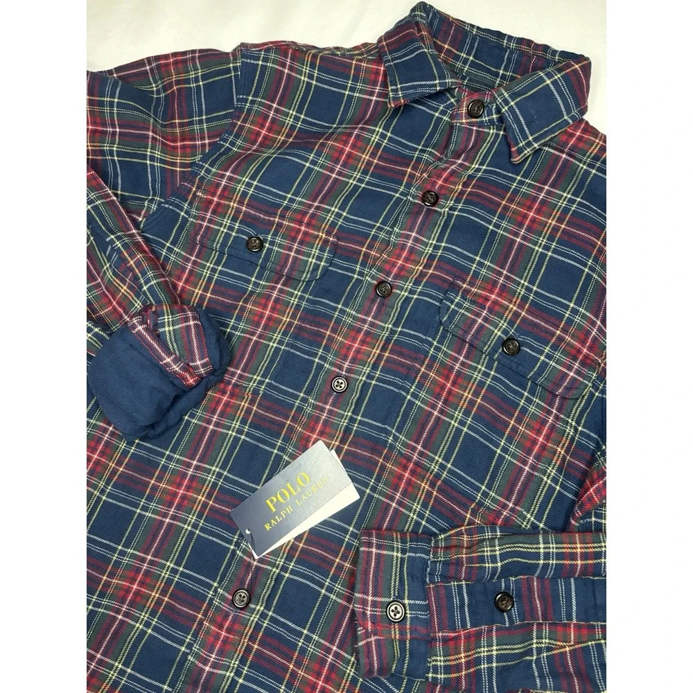 Polo Ralph Lauren Shirt Small Plaid Button Up Flannel Workshirt Pockets NWT $138